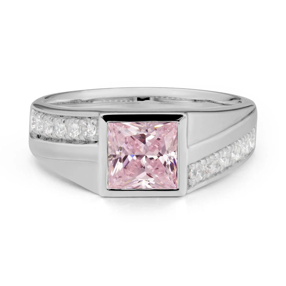 Geometric Men Wide Band Pink Cubic Zirconia Ring - Image 8