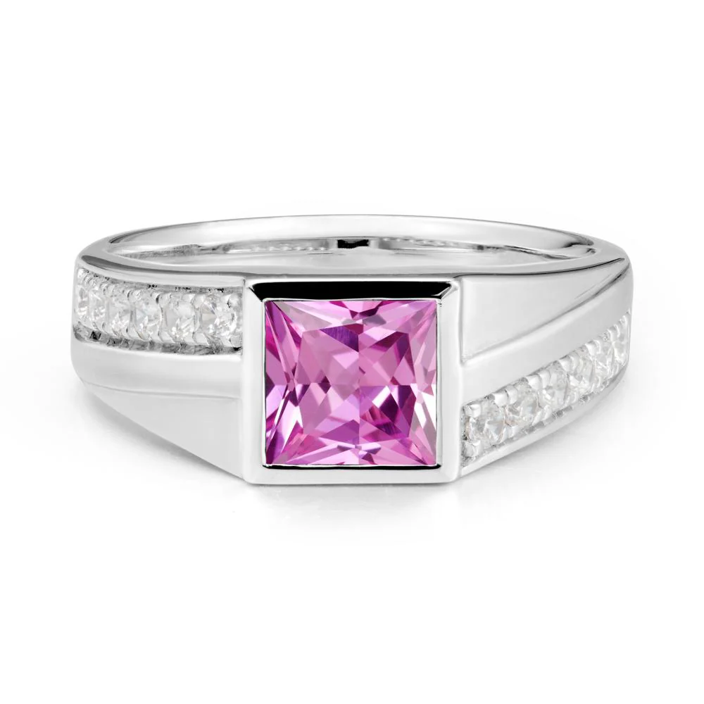 Geometric Men Wide Band Pink Sapphire Ring