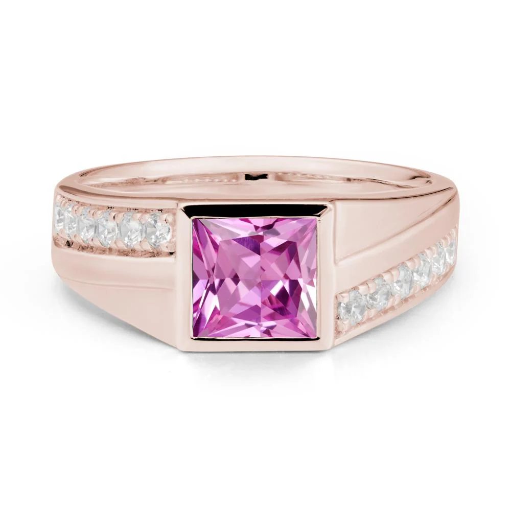 Geometric Men Wide Band Pink Sapphire Ring - Image 2