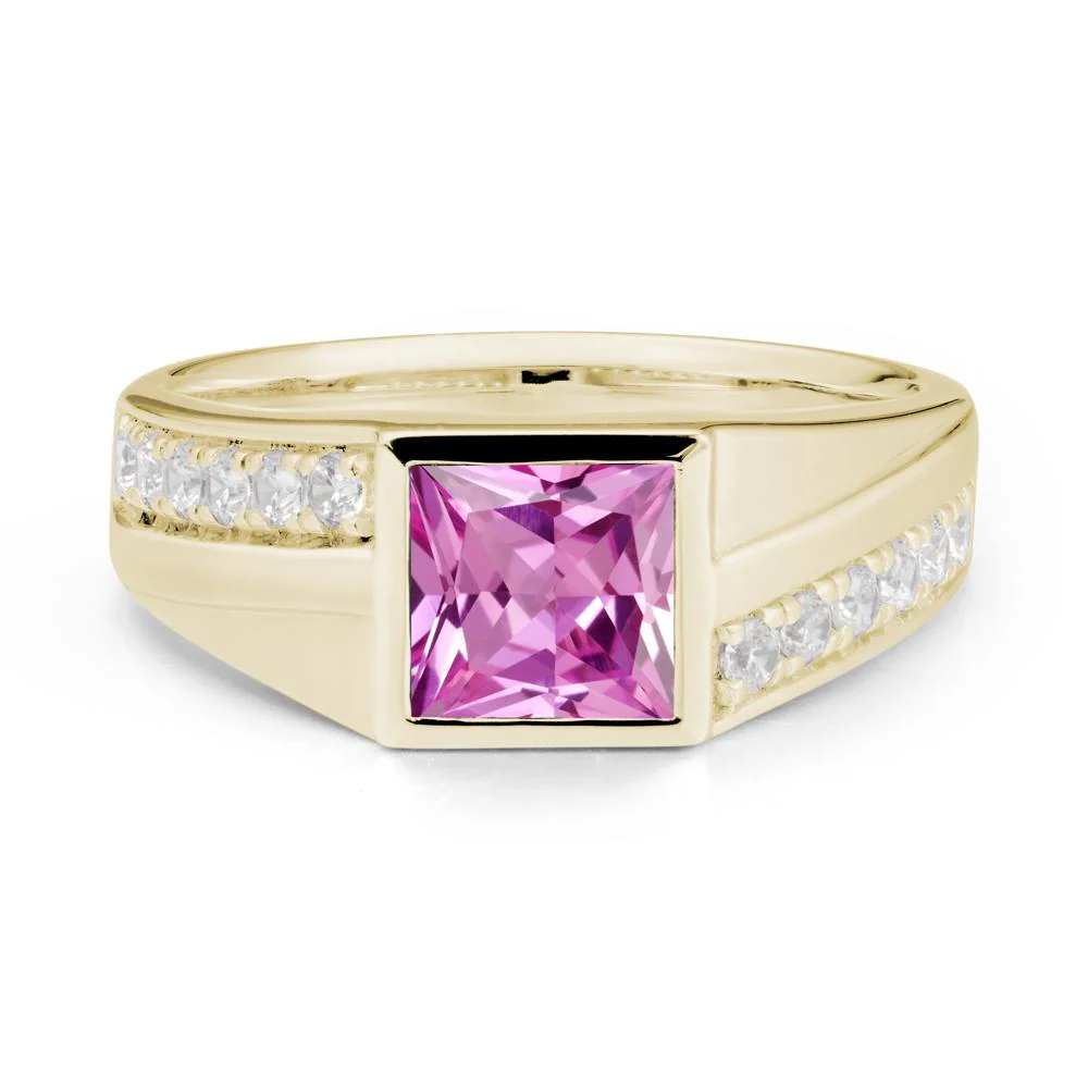 Geometric Men Wide Band Pink Sapphire Ring - Image 3