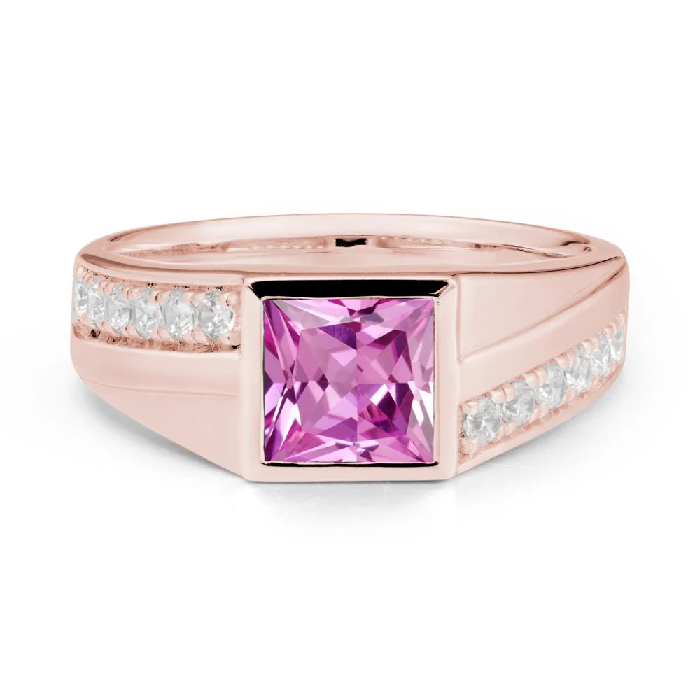 Geometric Men Wide Band Pink Sapphire Ring - Image 4