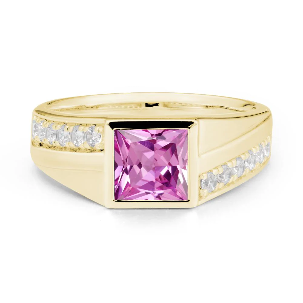 Geometric Men Wide Band Pink Sapphire Ring - Image 6