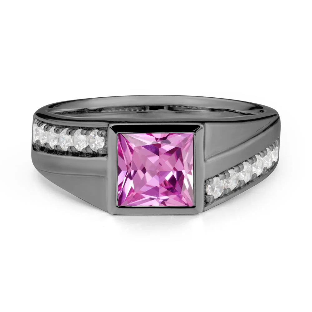 Geometric Men Wide Band Pink Sapphire Ring - Image 7