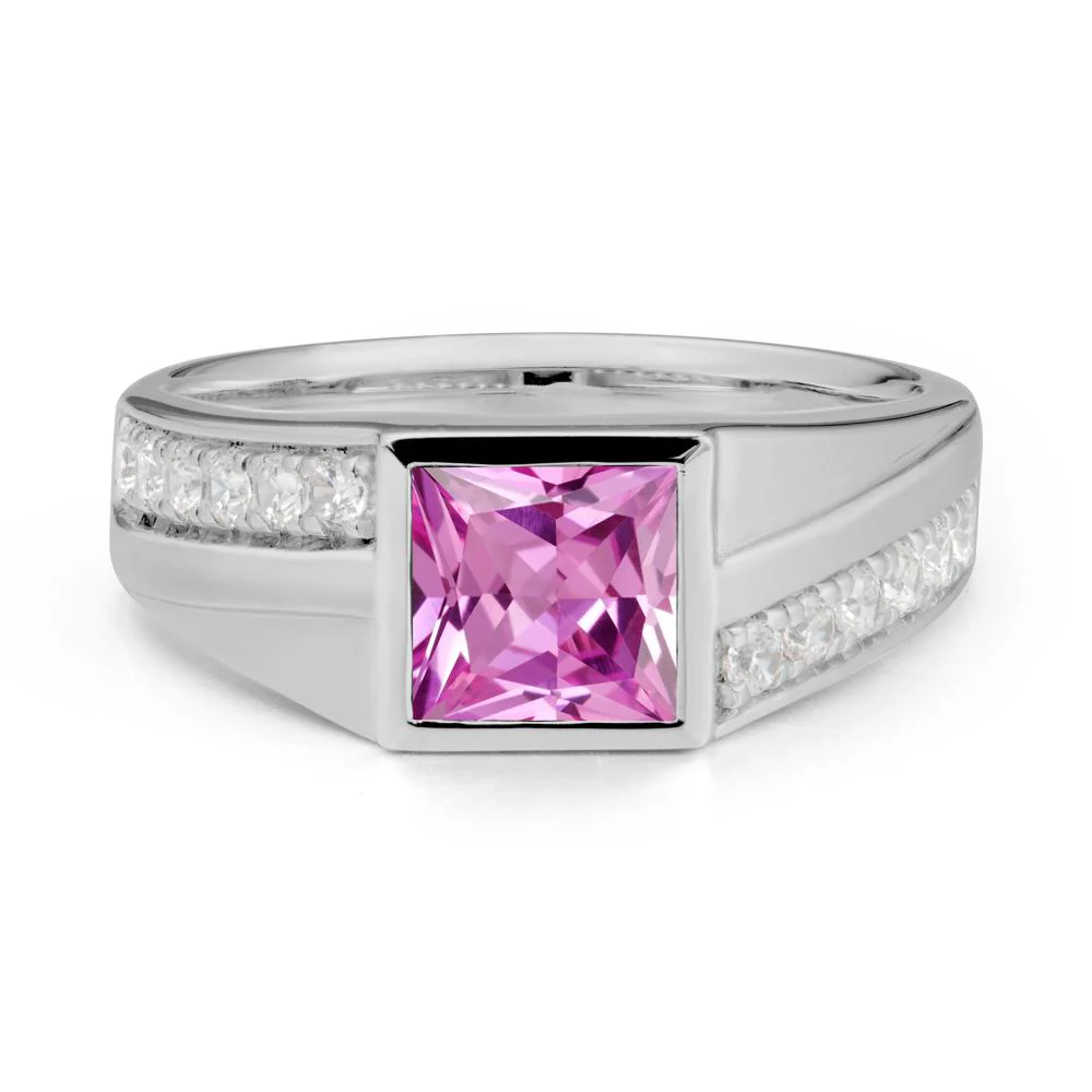 Geometric Men Wide Band Pink Sapphire Ring - Image 8