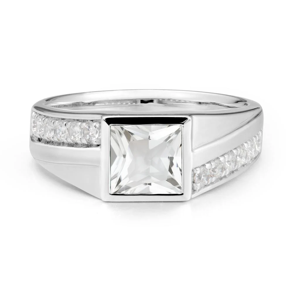 Geometric Men Wide Band White Topaz Ring - Image 2