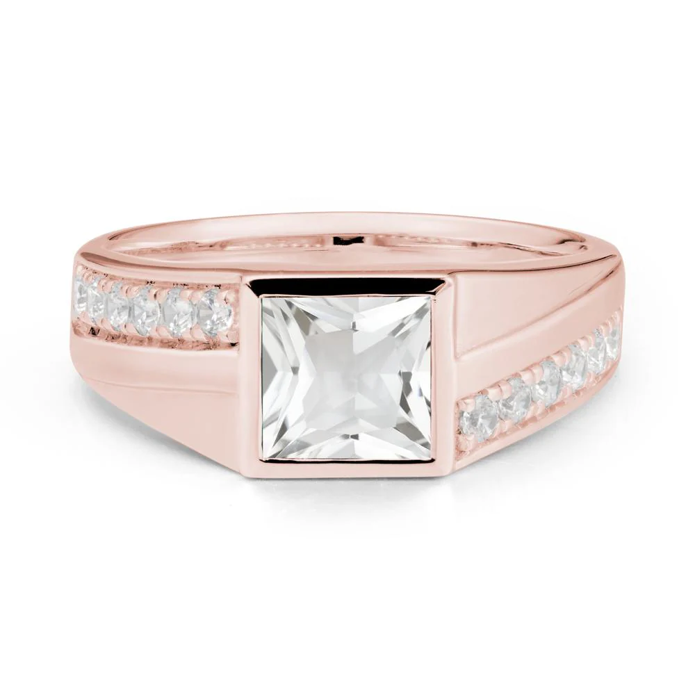 Geometric Men Wide Band White Topaz Ring - Image 4