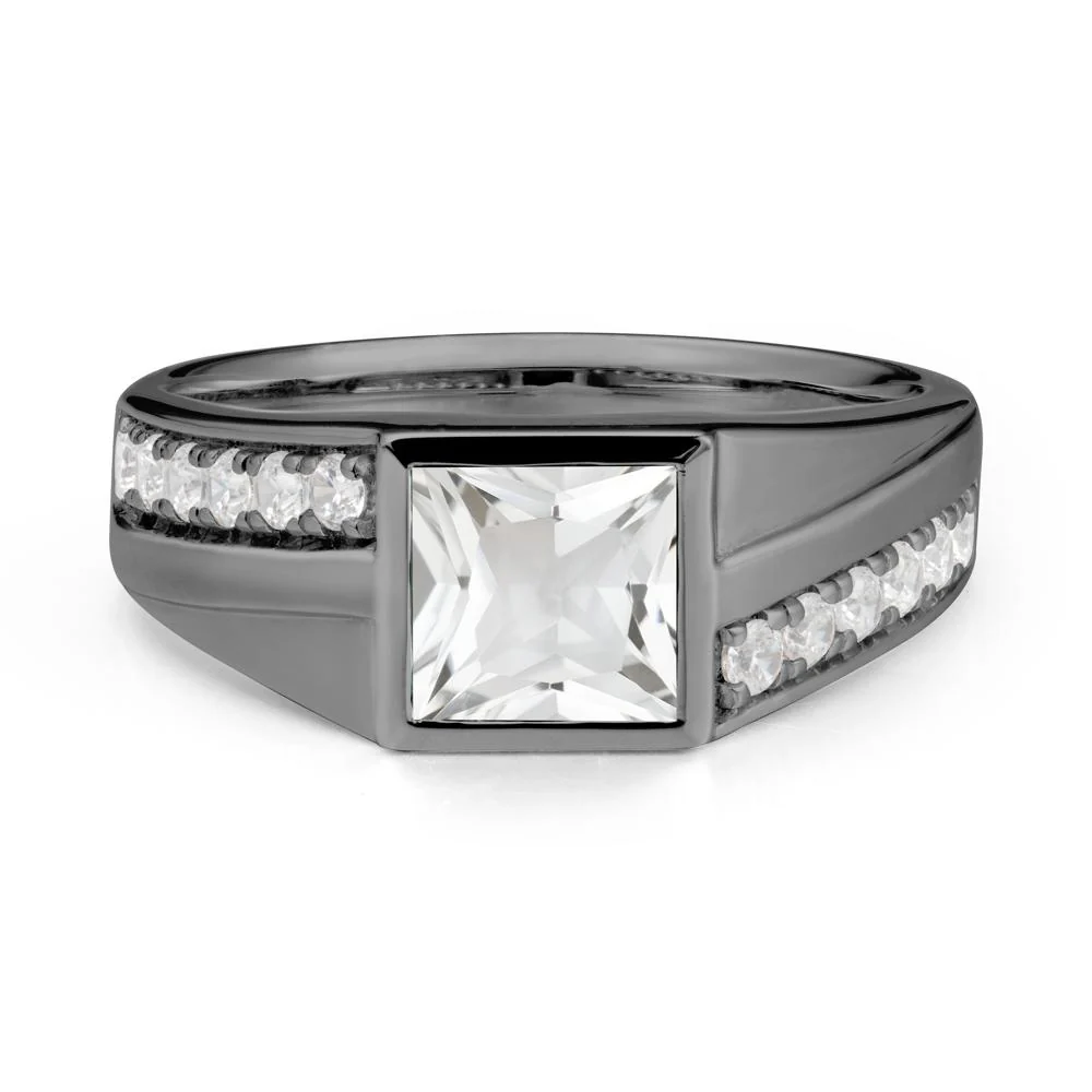 Geometric Men Wide Band White Topaz Ring - Image 7