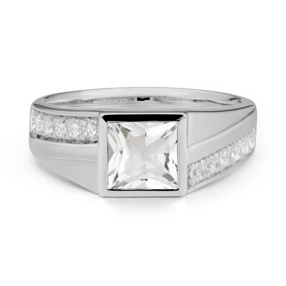 Geometric Men Wide Band White Topaz Ring - Image 8