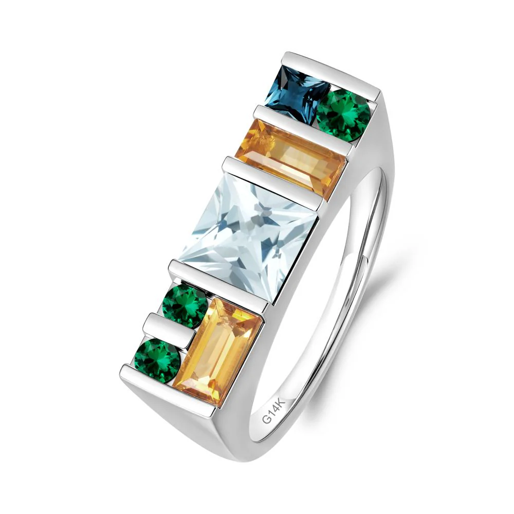 Geometric Multi-Cut Aquamarine Statement Ring - Image 5