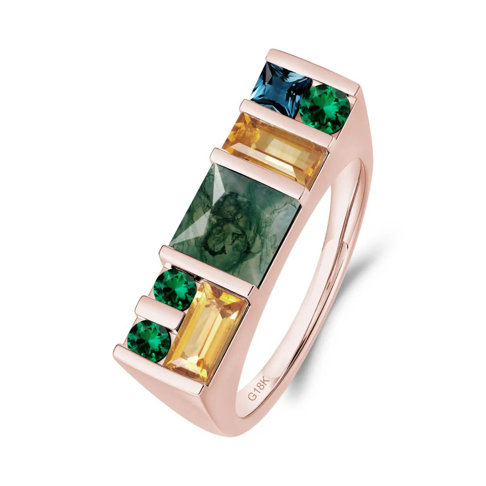 Geometric Multi-Cut Moss Agate Statement Ring - Image 2