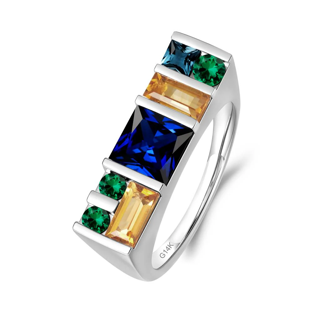 Geometric Multi-Cut Sapphire Statement Ring