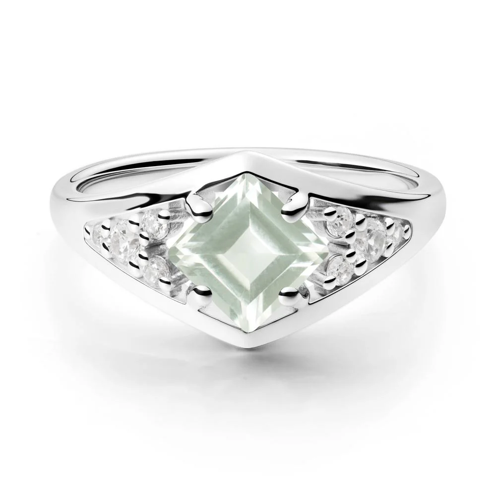 Geometric Princess Cut Green Amethyst Ring - Image 4