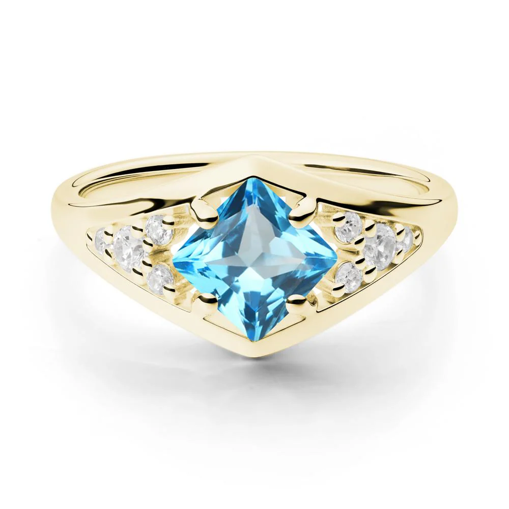 Geometric Princess Cut Swiss Blue Topaz Ring - Image 3