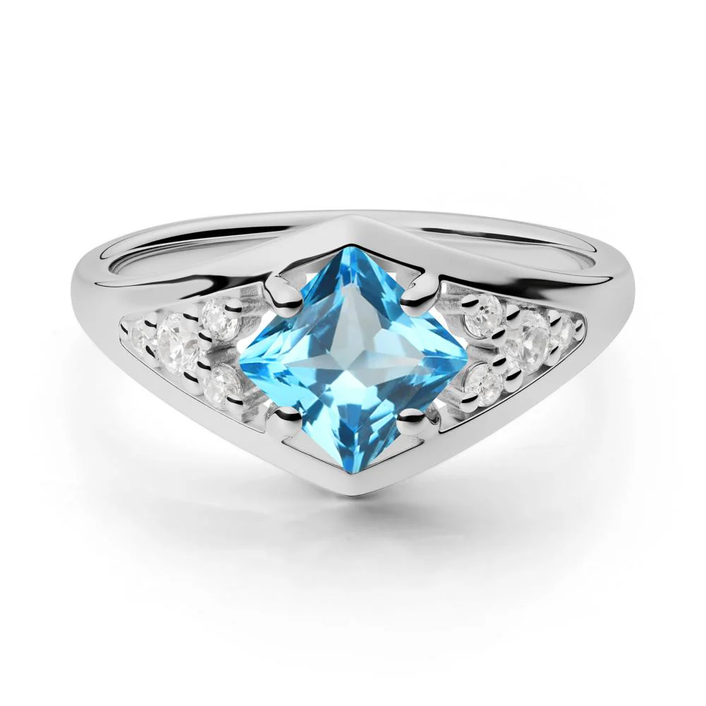 Geometric Princess Cut Swiss Blue Topaz Ring - Image 4