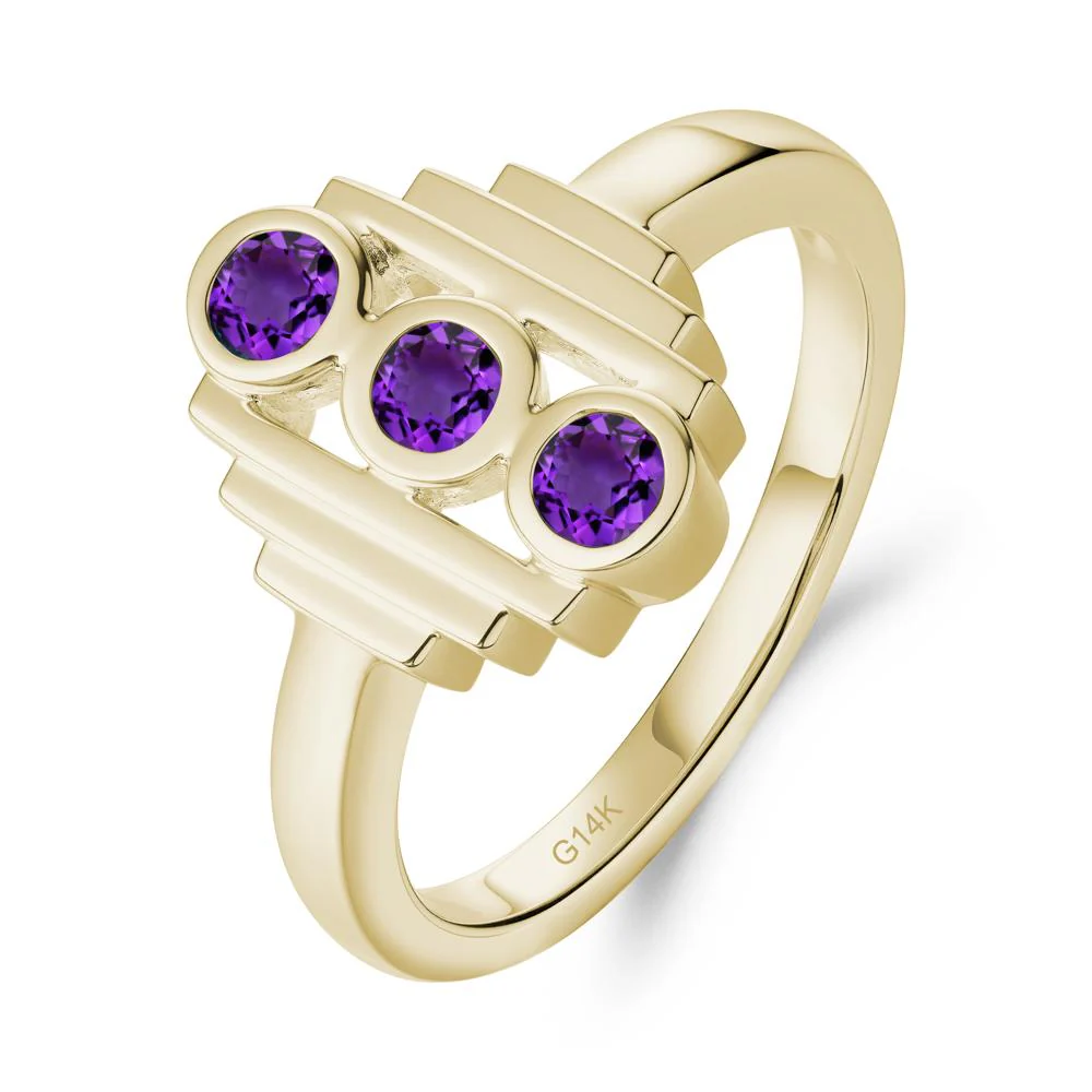 Geometric Round Amethyst Three Stone Ring - Image 7