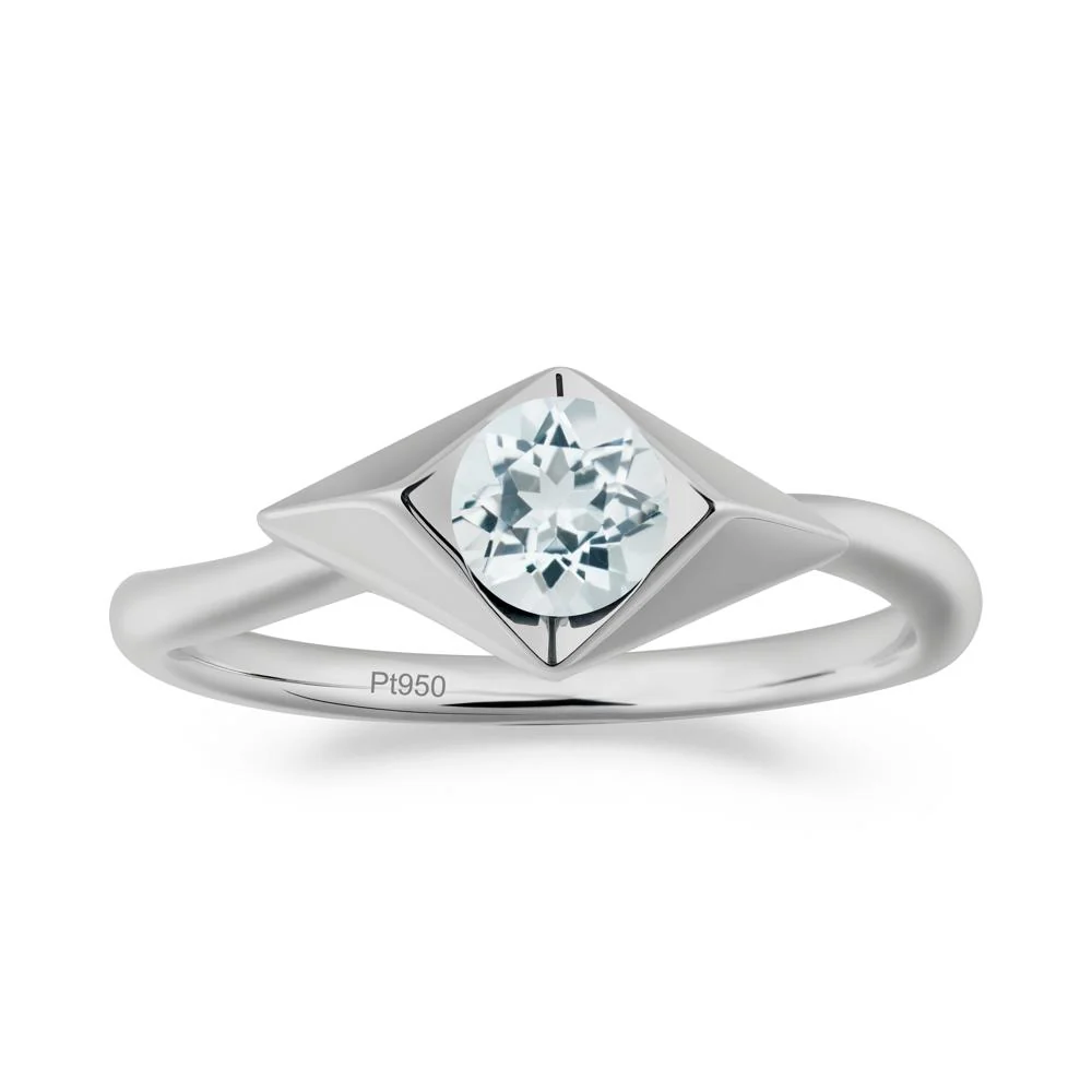 Geometric Round Aquamarine Solitaire Ring