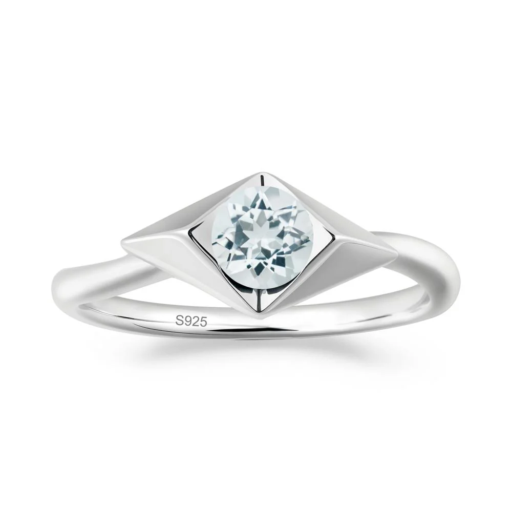 Geometric Round Aquamarine Solitaire Ring - Image 8