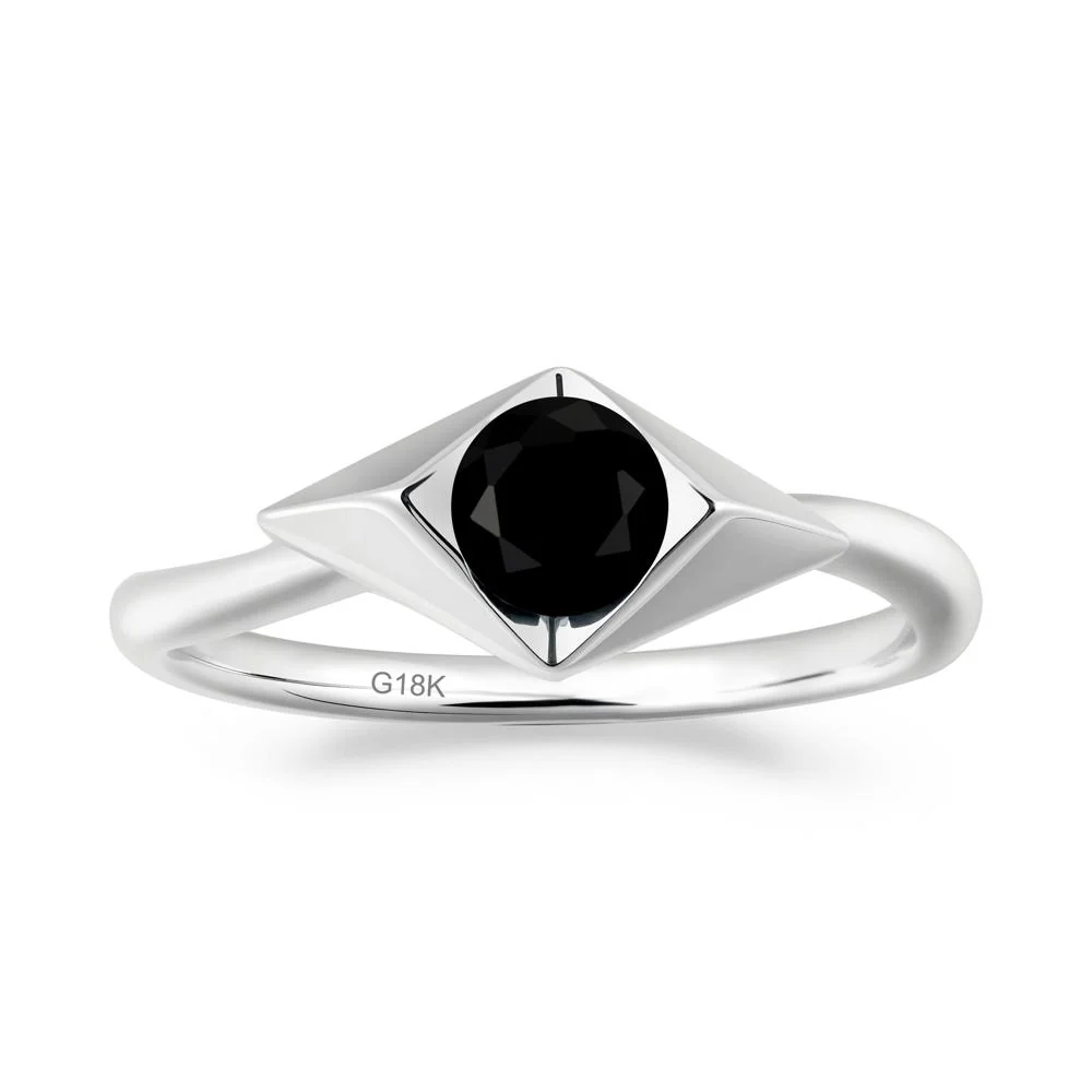 Geometric Round Black Spinel Solitaire Ring - Image 2