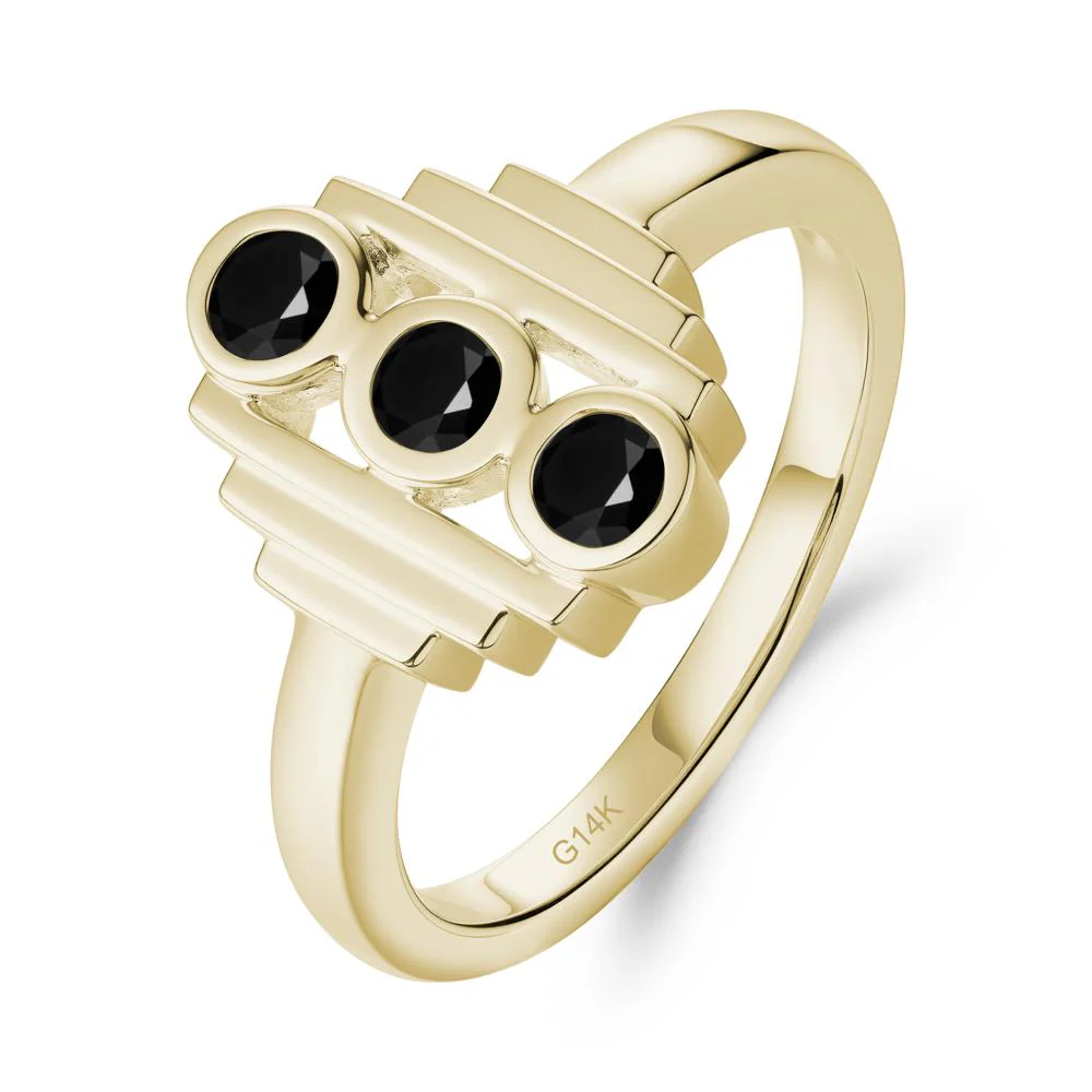 Geometric Round Black Spinel Three Stone Ring - Image 2
