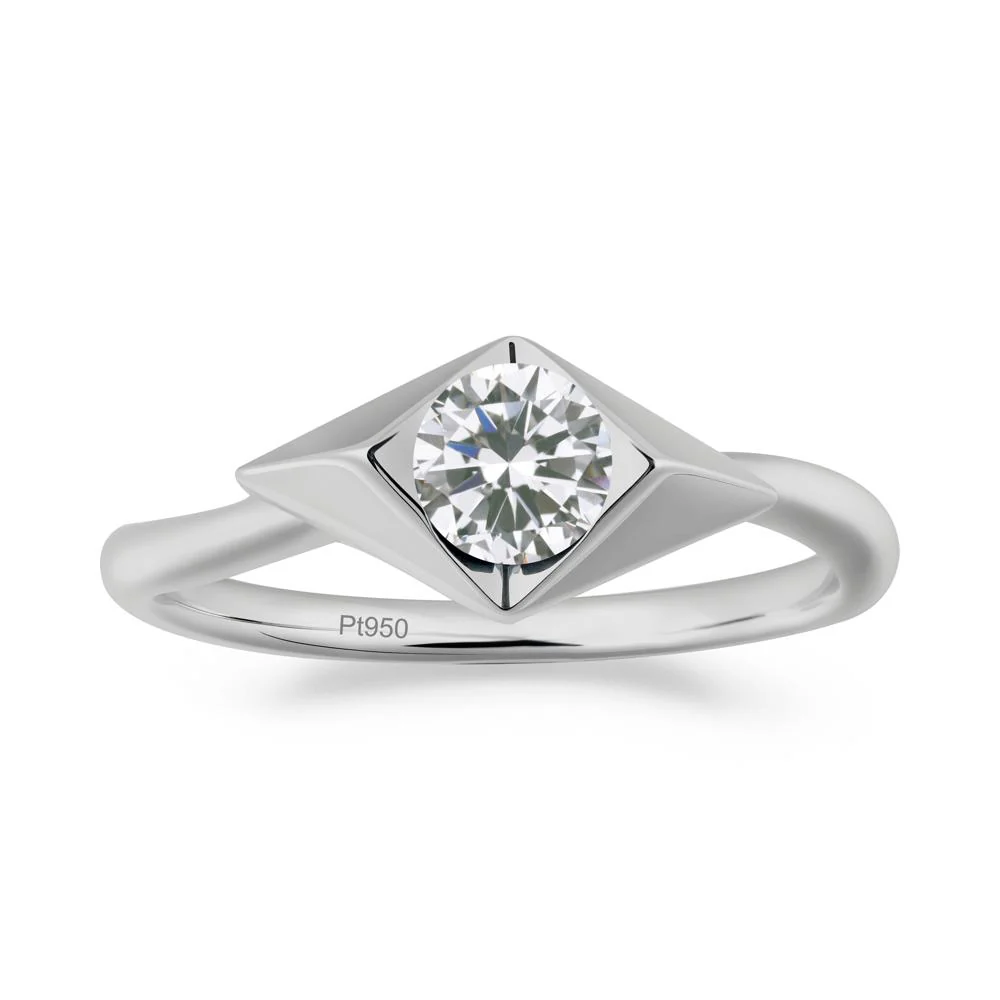 Geometric Round Cubic Zirconia Solitaire Ring