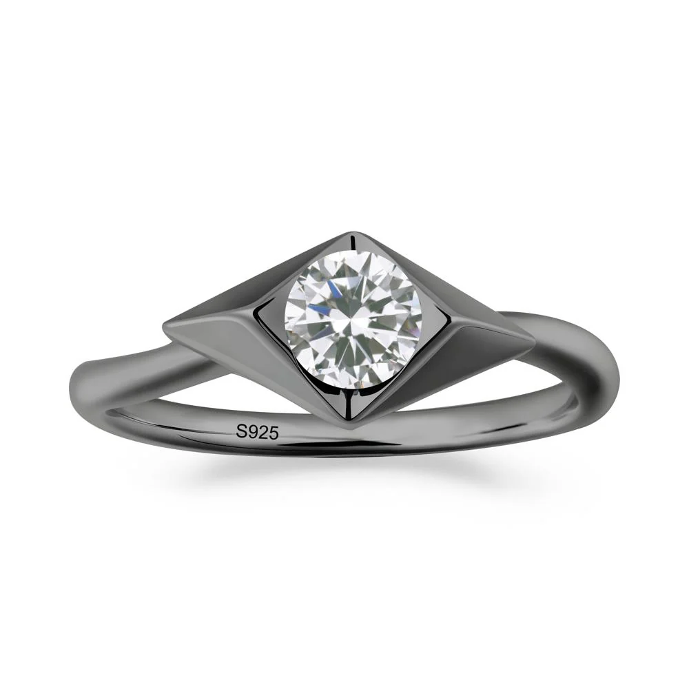 Geometric Round Cubic Zirconia Solitaire Ring - Image 5