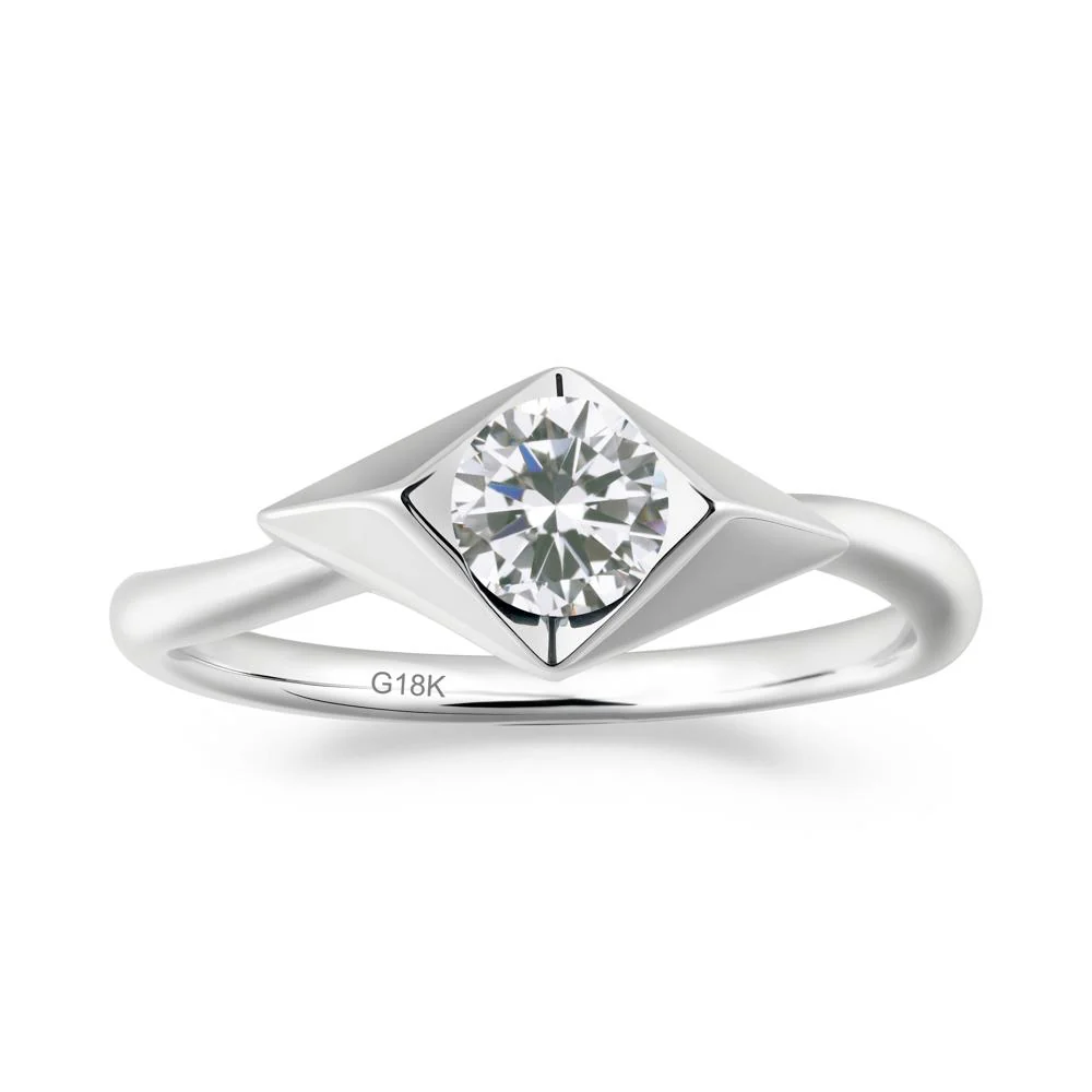 Geometric Round Cubic Zirconia Solitaire Ring - Image 8
