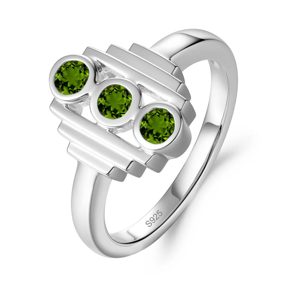 Geometric Round Diopside Three Stone Ring - Image 9