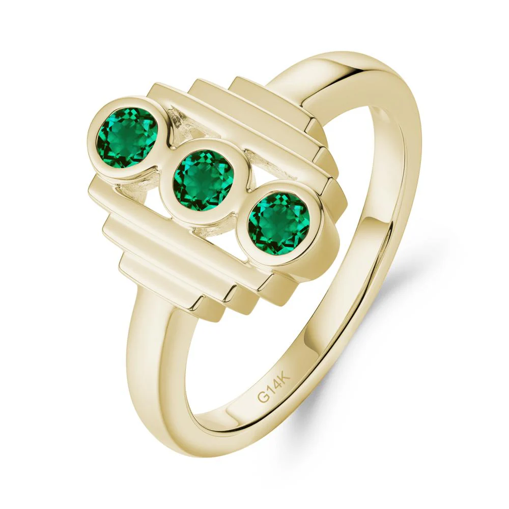 Geometric Round Emerald Three Stone Ring - Image 4