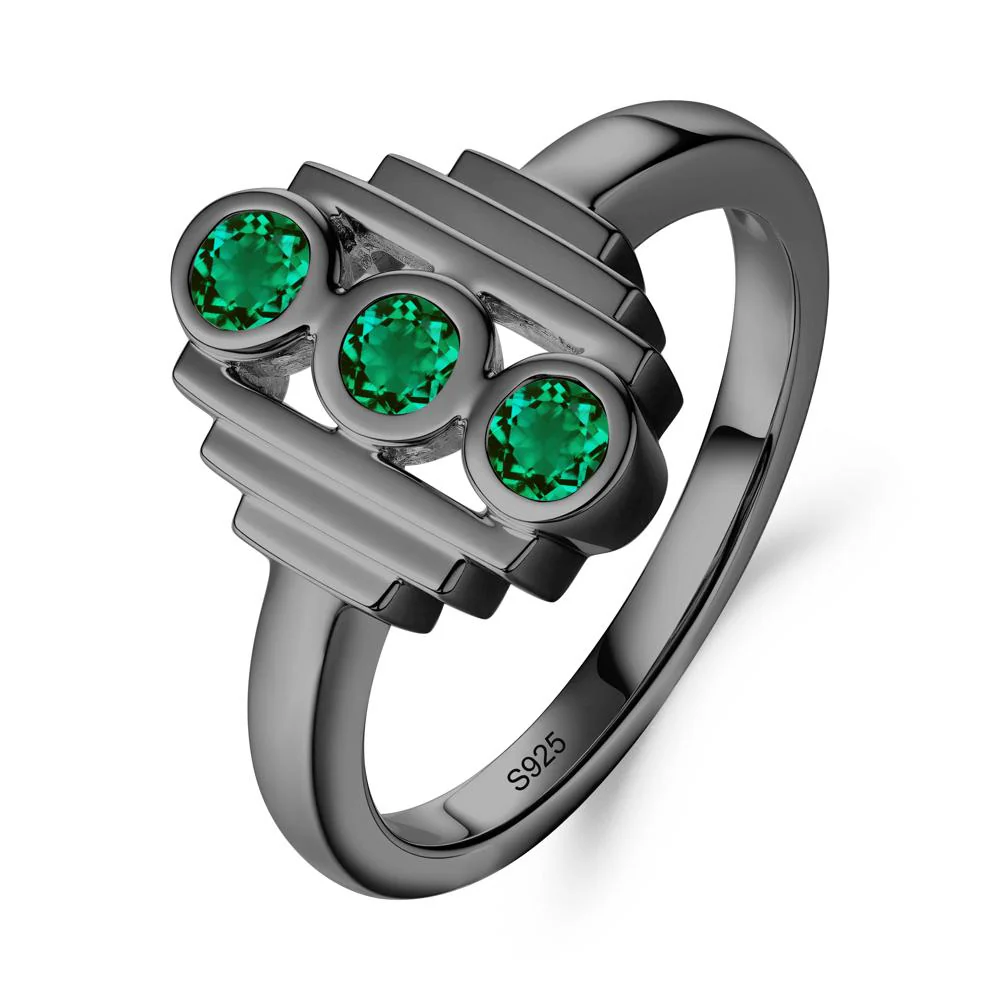 Geometric Round Emerald Three Stone Ring - Image 5