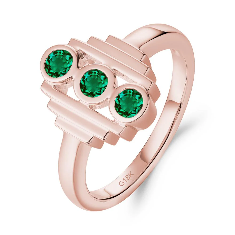 Geometric Round Emerald Three Stone Ring - Image 7