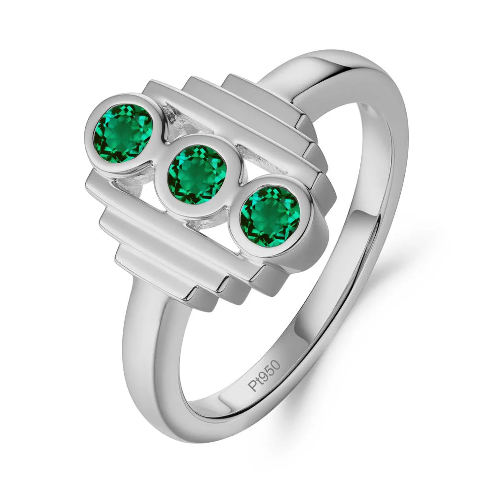 Geometric Round Emerald Three Stone Ring - Image 9