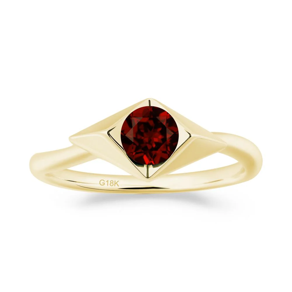 Geometric Round Garnet Solitaire Ring - Image 2