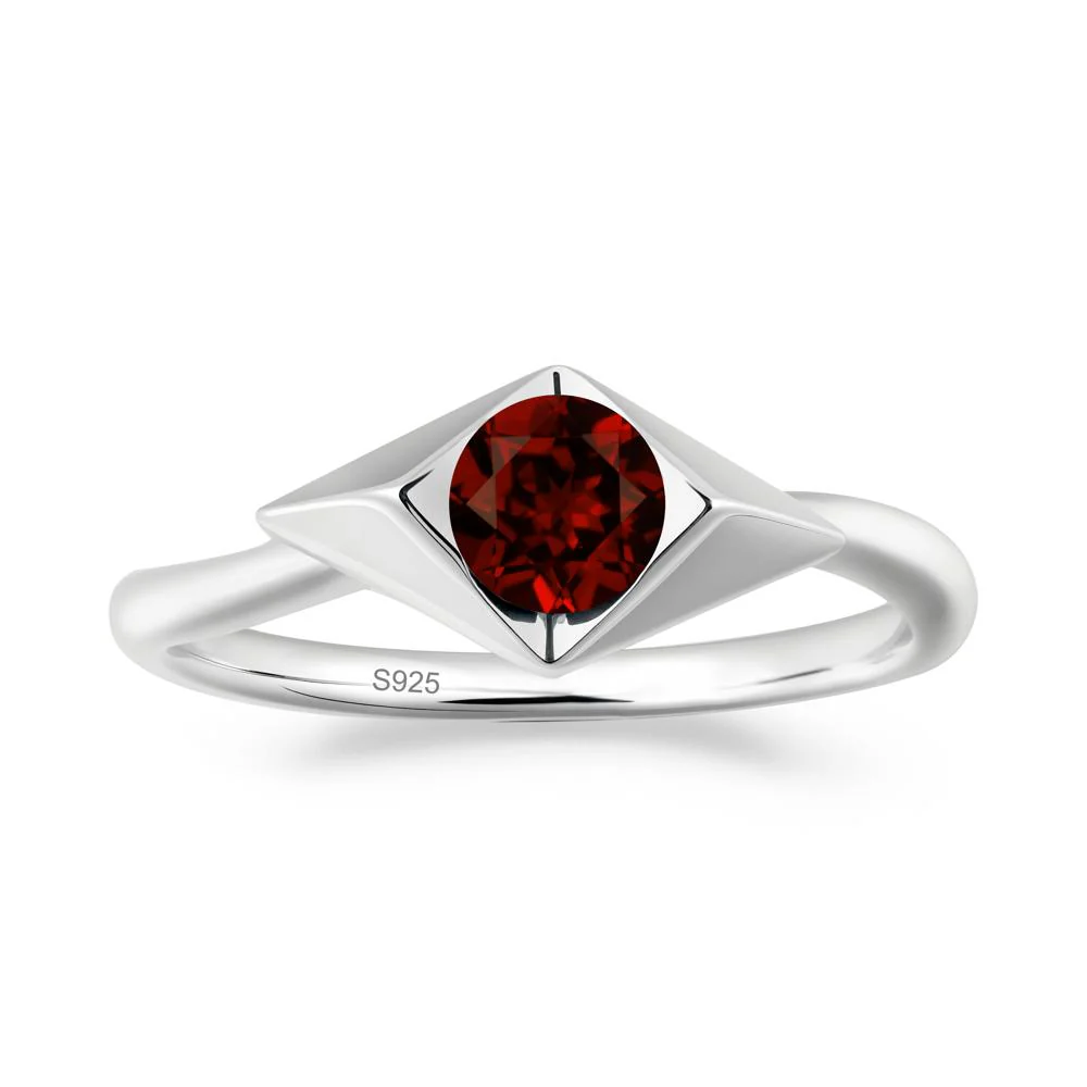 Geometric Round Garnet Solitaire Ring - Image 3