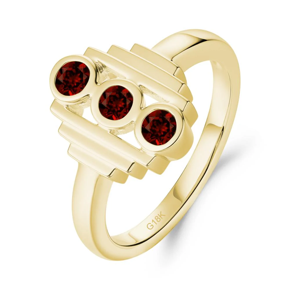 Geometric Round Garnet Three Stone Ring - Image 2