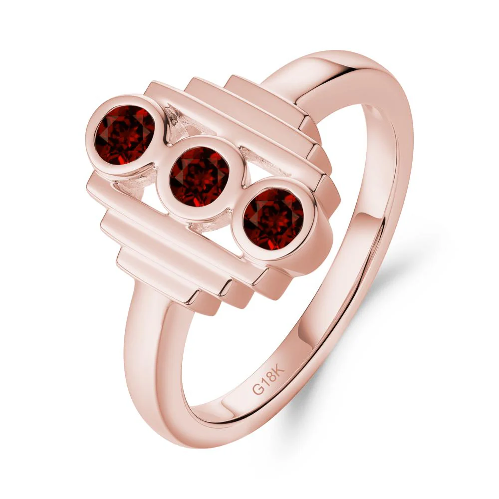 Geometric Round Garnet Three Stone Ring - Image 5