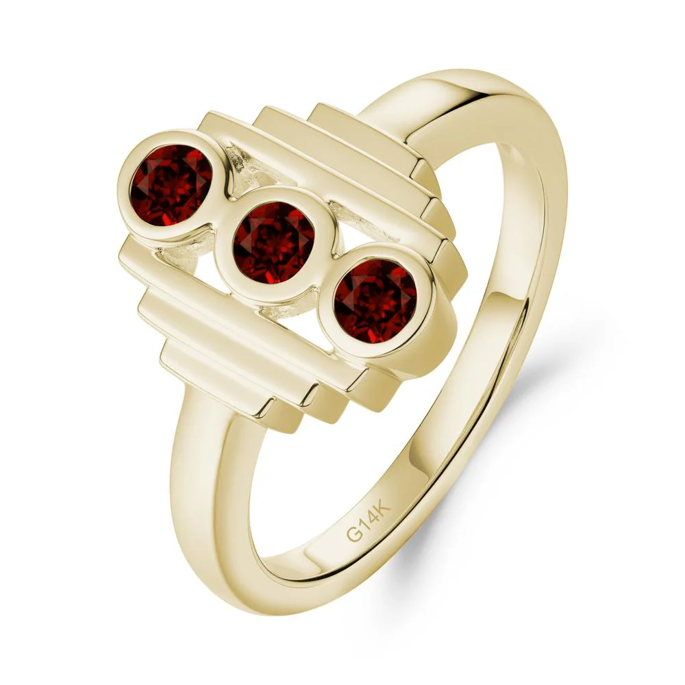 Geometric Round Garnet Three Stone Ring - Image 6