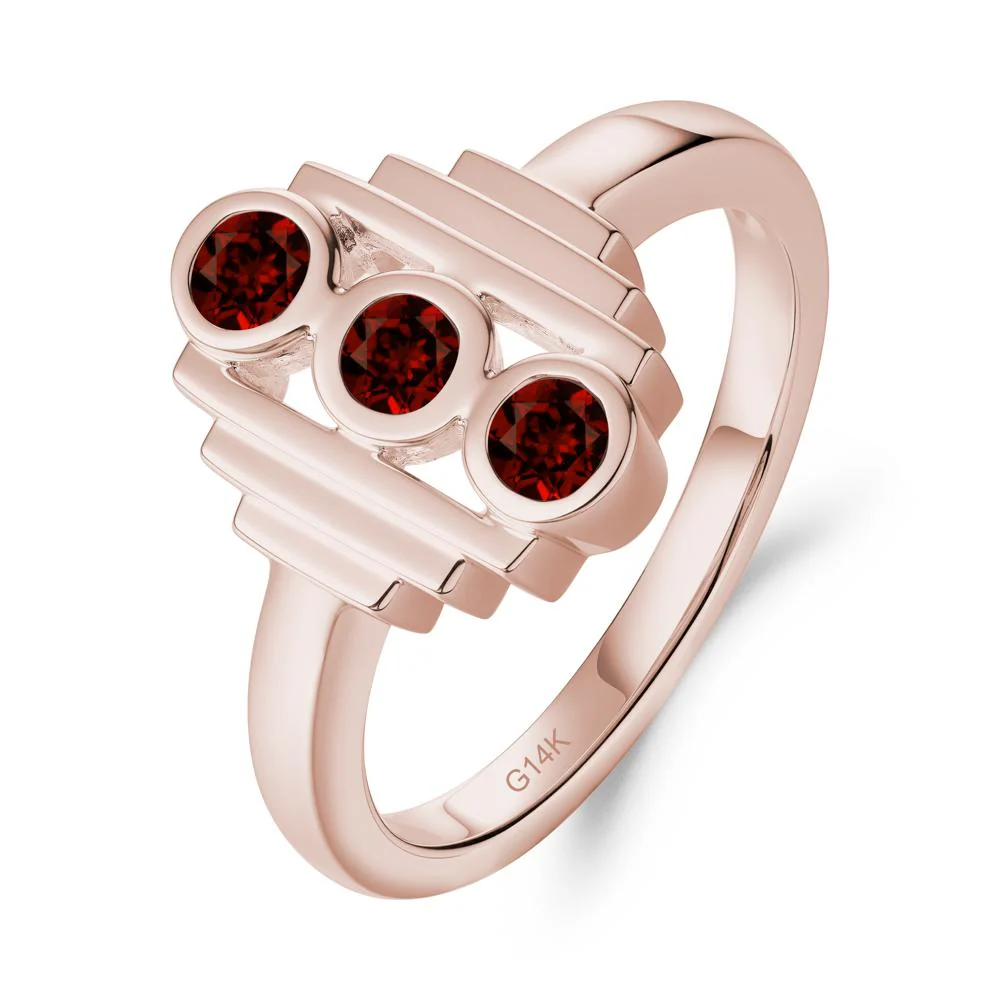 Geometric Round Garnet Three Stone Ring - Image 9