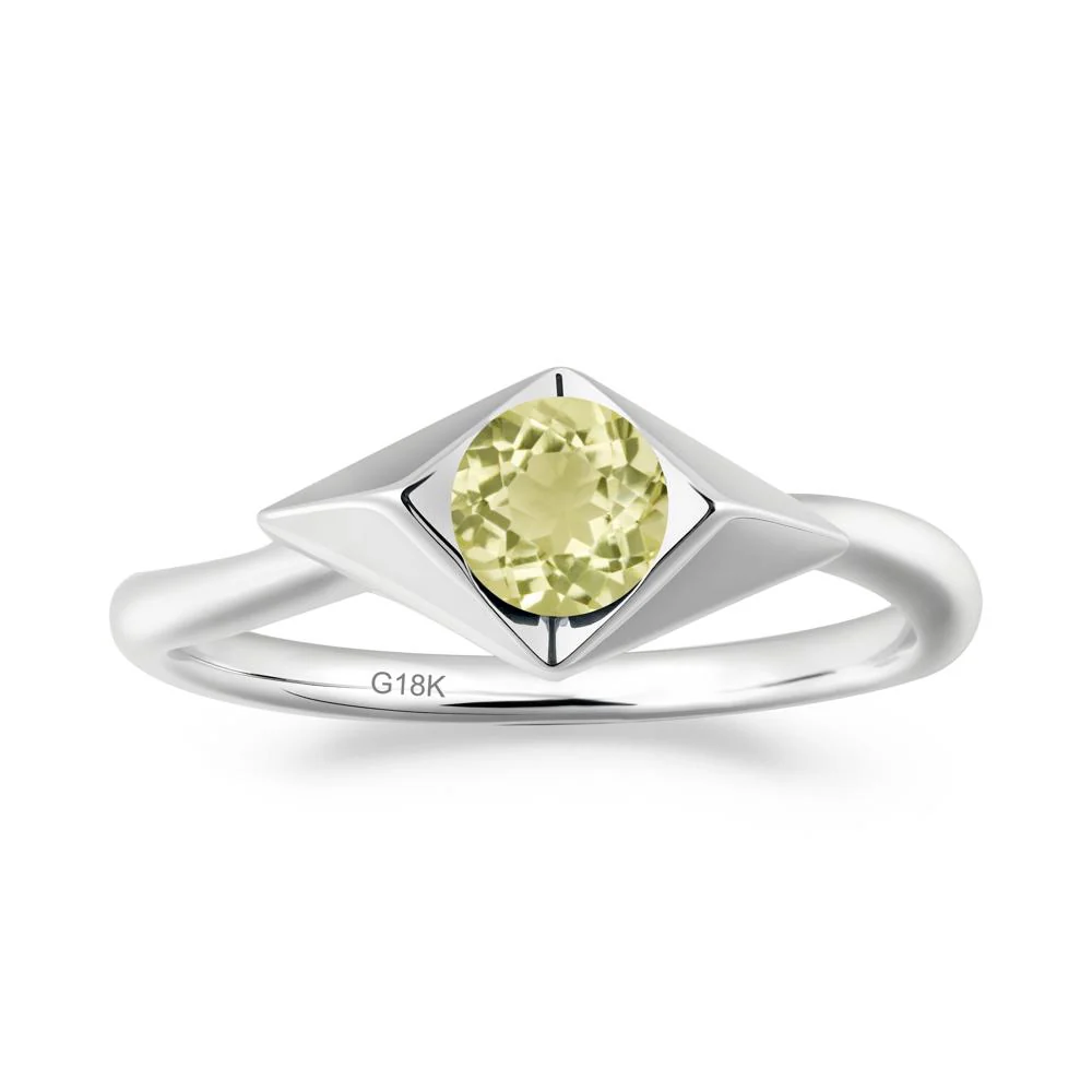 Geometric Round Lemon Quartz Solitaire Ring - Image 2