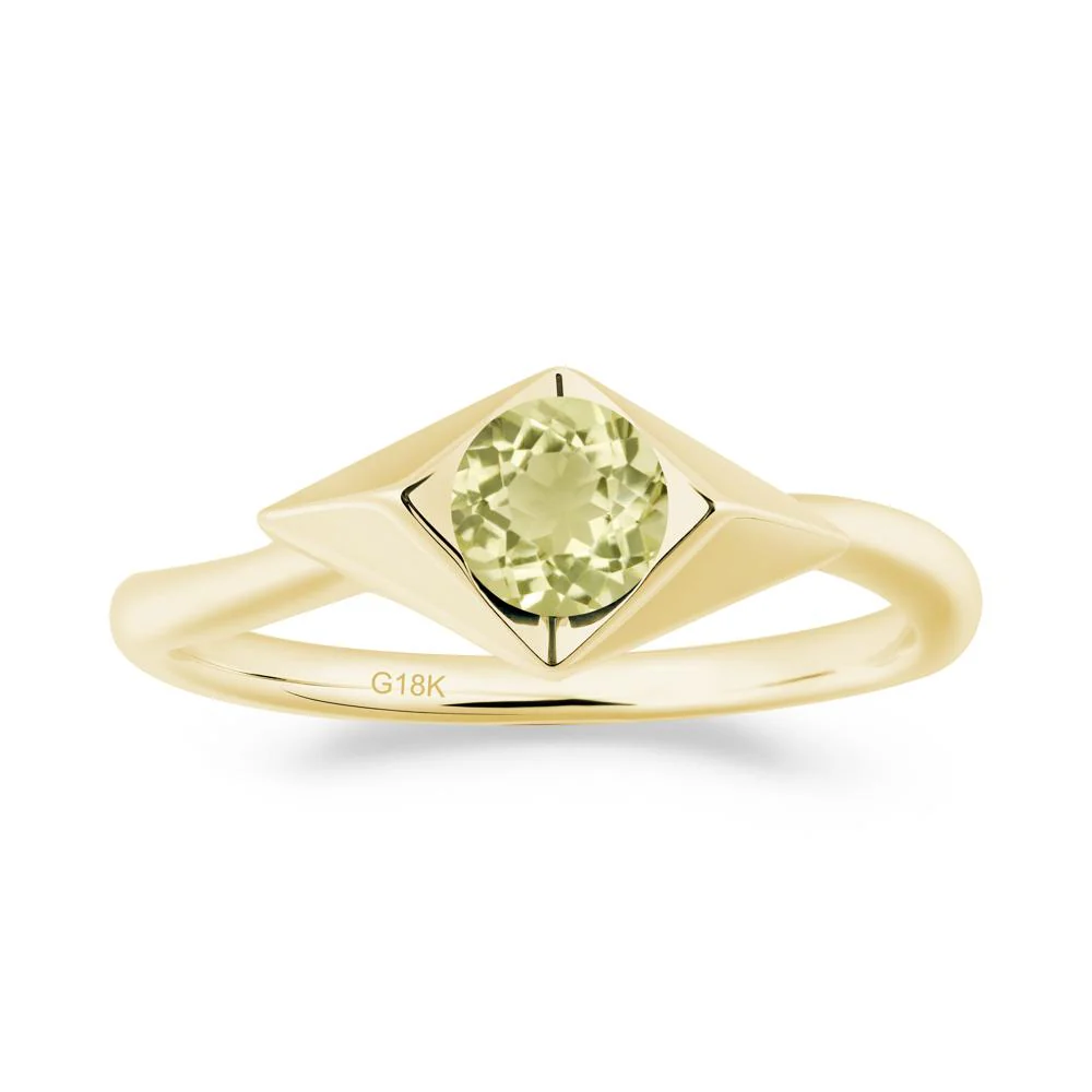 Geometric Round Lemon Quartz Solitaire Ring - Image 3