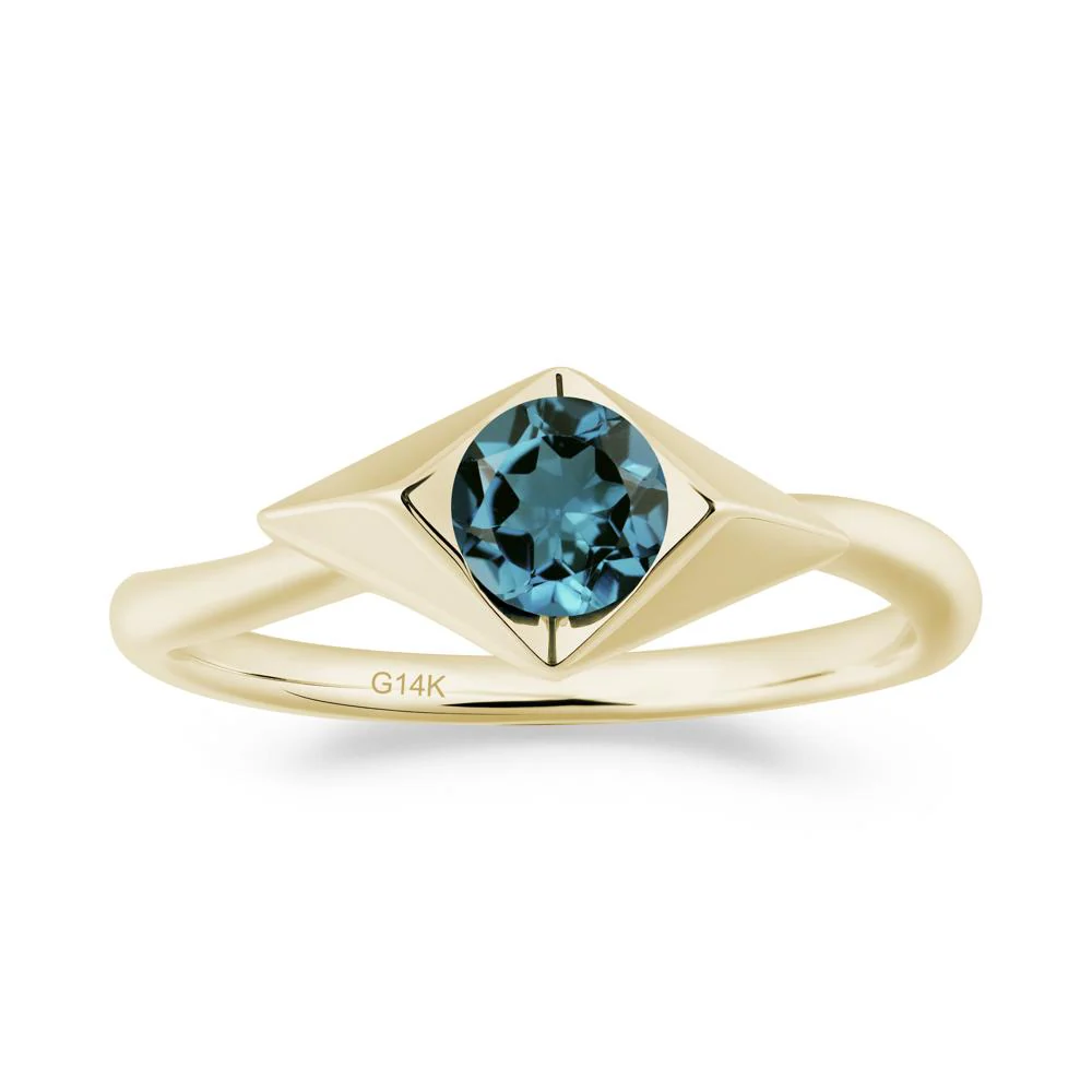 Geometric Round London Blue Topaz Solitaire Ring - Image 2