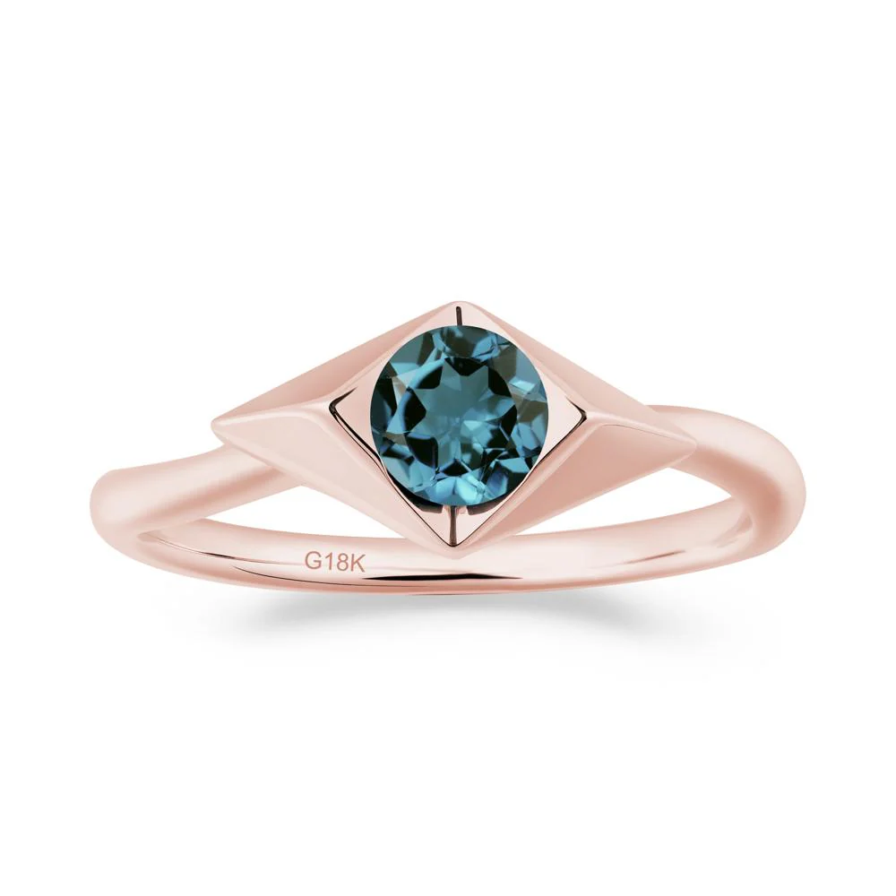 Geometric Round London Blue Topaz Solitaire Ring - Image 7