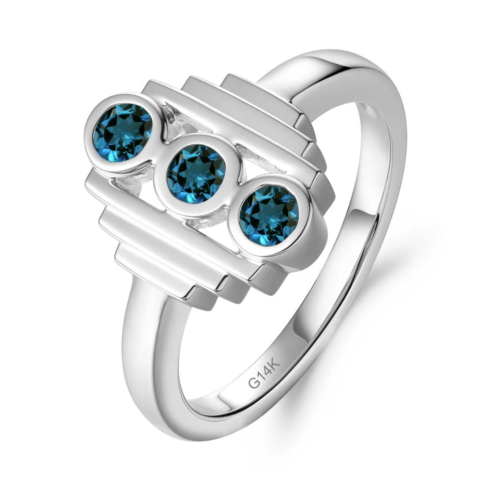 Geometric Round London Blue Topaz Three Stone Ring - Image 6