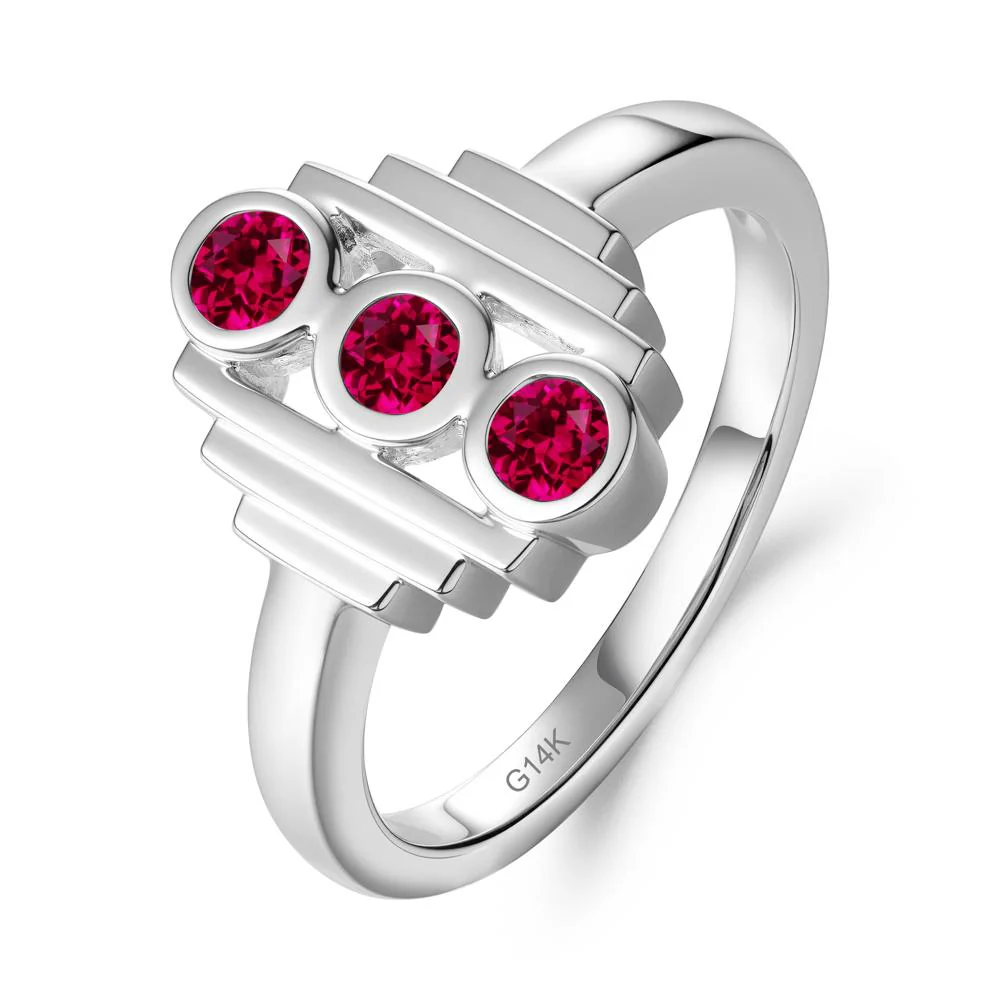 Geometric Round Ruby Three Stone Ring - Image 4