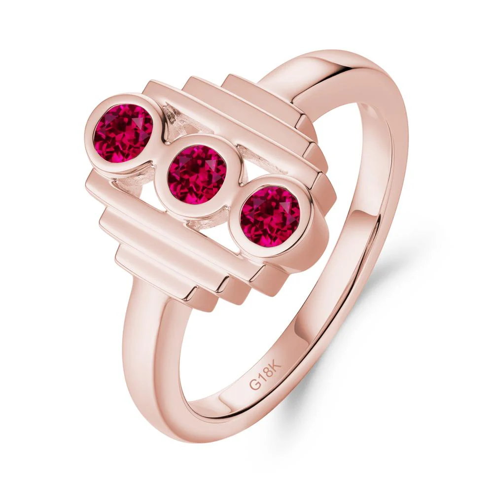 Geometric Round Ruby Three Stone Ring - Image 6