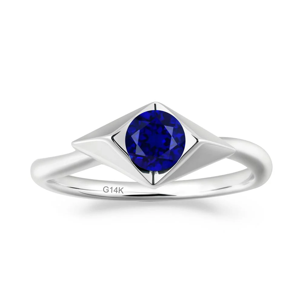 Geometric Round Sapphire Solitaire Ring