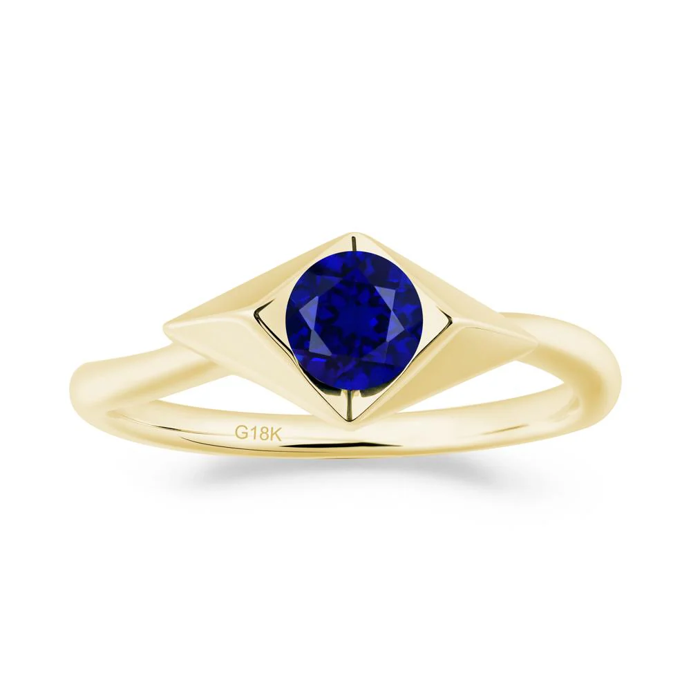 Geometric Round Sapphire Solitaire Ring - Image 4