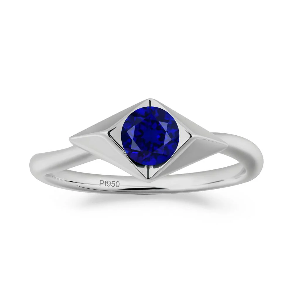 Geometric Round Sapphire Solitaire Ring - Image 5