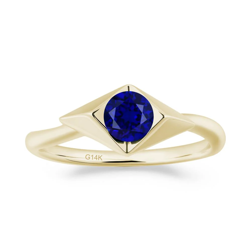 Geometric Round Sapphire Solitaire Ring - Image 7