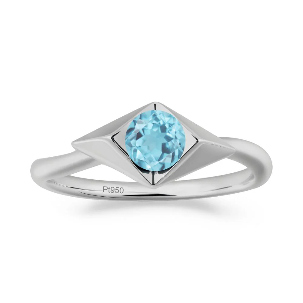 Geometric Round Swiss Blue Topaz Solitaire Ring - Image 3
