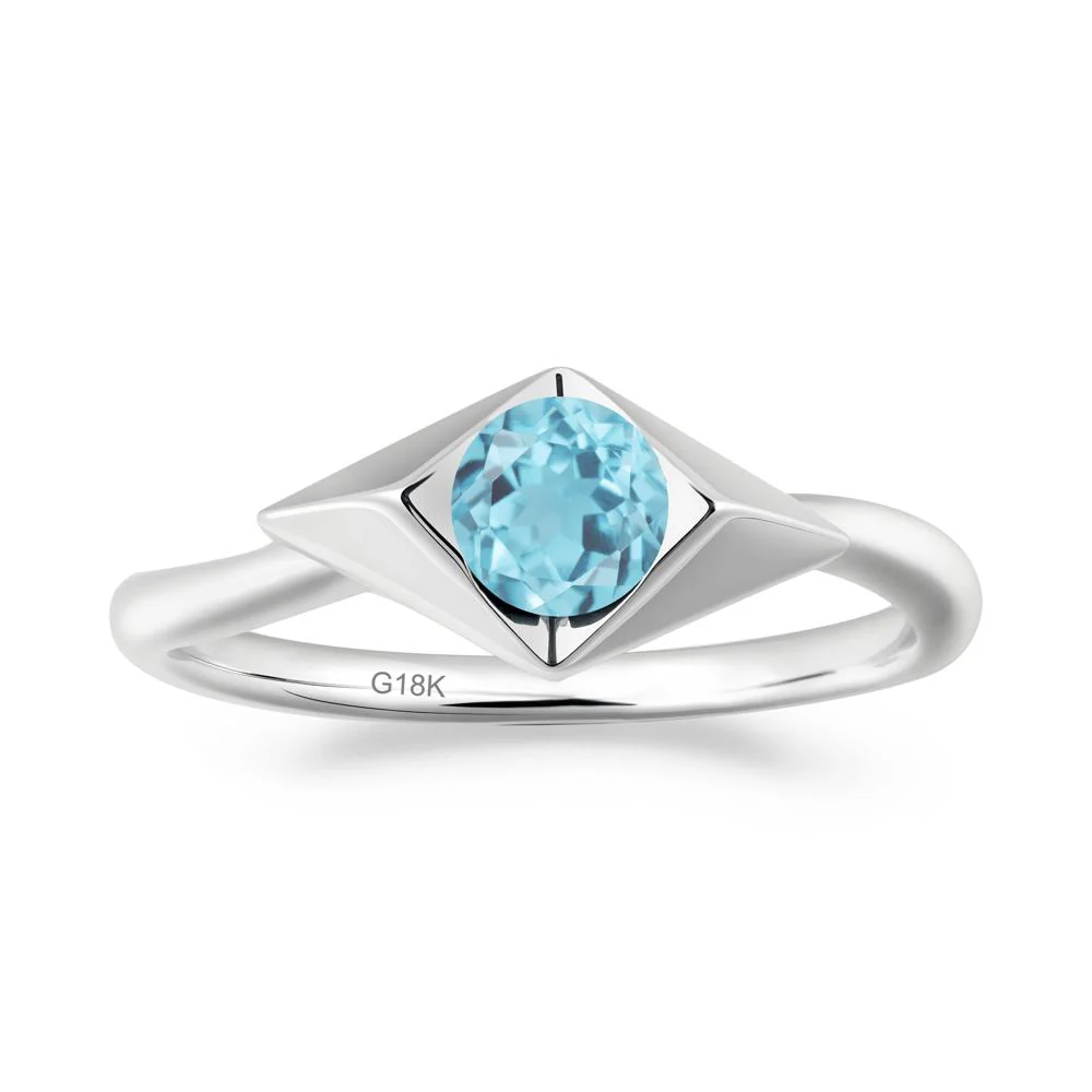 Geometric Round Swiss Blue Topaz Solitaire Ring - Image 4
